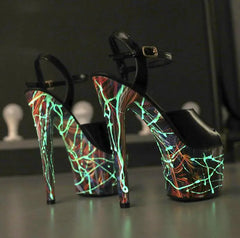 Leather Stiletto High Heels - Leopard & Fluorescent Sandals