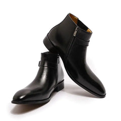 Men's Italian Leather Dress Boots - Zipper & Buckle Vintage Chelsea Boots