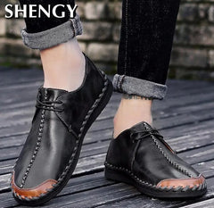 Light Casual Male Shoes - Stylish Black Leather Sneakers