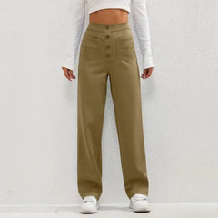 High-Waisted Casual Pants - Women's Straight Leg Cargo Trousers