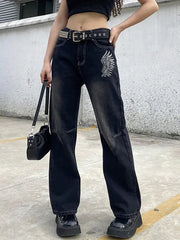 Printed Cargo Jeans - Women's Gothic Grunge Denim Pants