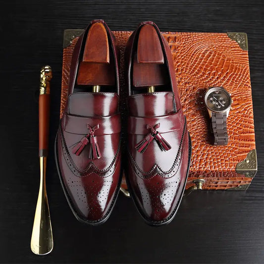 Classic Leather Tassel Loafers - Elegant British Style Slip-Ons