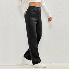 High-Waisted Casual Pants - Women's Straight Leg Cargo Trousers