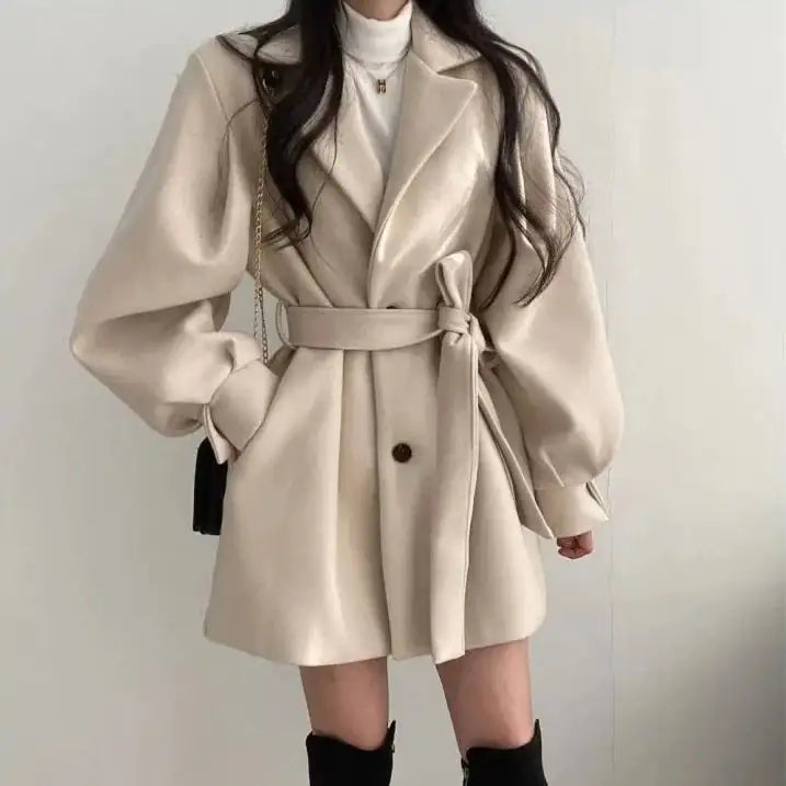 Women's Thickened Wool Coat - Elegant Mid-Length Jacket