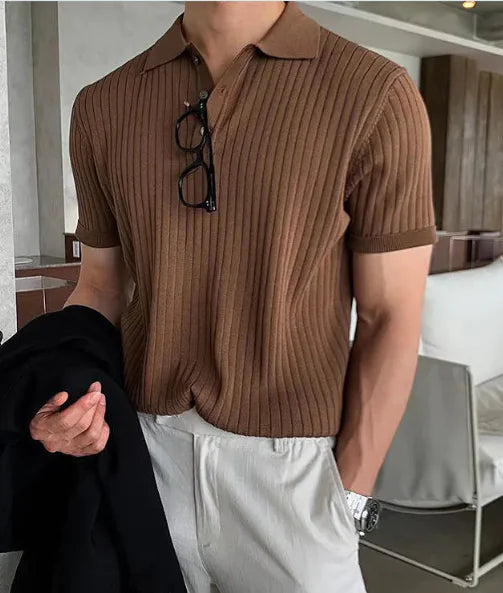 Lined Polo Shirt - Men's Solid Stripe Fashion Top