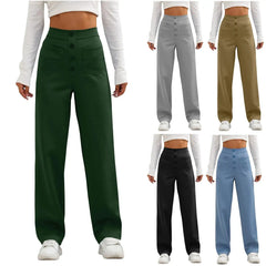 High-Waisted Casual Pants - Women's Straight Leg Cargo Trousers