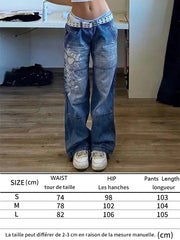 Printed Cargo Jeans - Women's Gothic Grunge Denim Pants