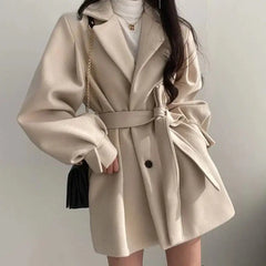 Women's Thickened Wool Coat - Elegant Mid-Length Jacket