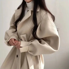 Women's Thickened Wool Coat - Elegant Mid-Length Jacket