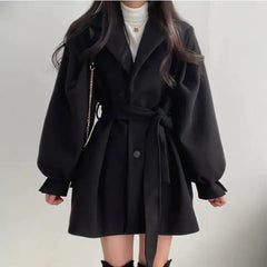 Women's Thickened Wool Coat - Elegant Mid-Length Jacket