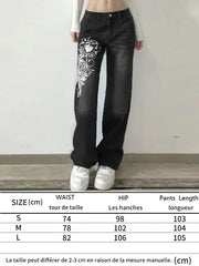 Printed Cargo Jeans - Women's Gothic Grunge Denim Pants