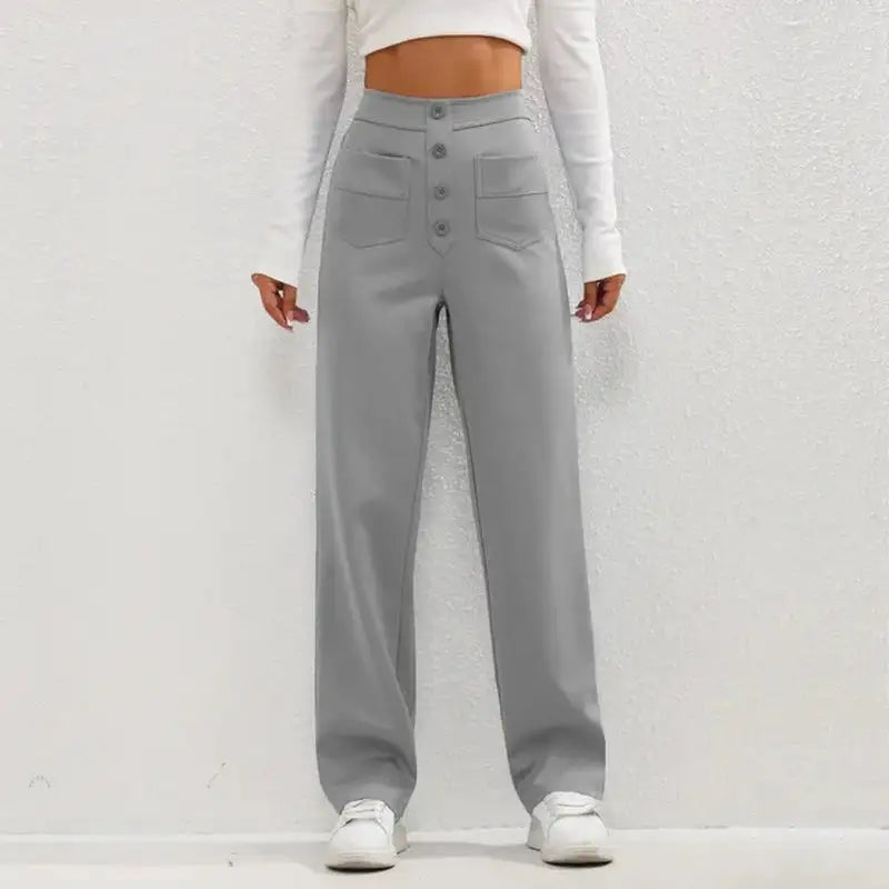 High-Waisted Casual Pants - Women's Straight Leg Cargo Trousers