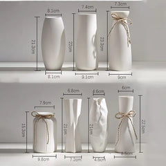 Minimalist White Ceramic Vase with Hemp Rope - Stylish Tabletop Decor