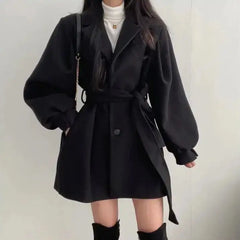 Women's Thickened Wool Coat - Elegant Mid-Length Jacket