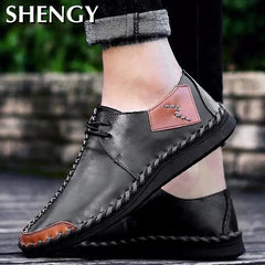 Light Casual Male Shoes - Stylish Black Leather Sneakers