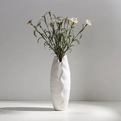 Minimalist White Ceramic Vase with Hemp Rope - Stylish Tabletop Decor