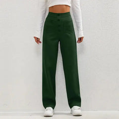 High-Waisted Casual Pants - Women's Straight Leg Cargo Trousers