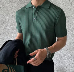 Lined Polo Shirt - Men's Solid Stripe Fashion Top