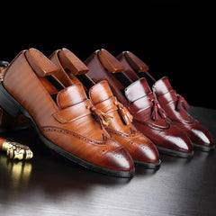 Classic Leather Tassel Loafers - Elegant British Style Slip-Ons