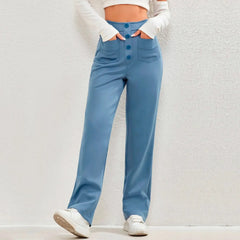 High-Waisted Casual Pants - Women's Straight Leg Cargo Trousers