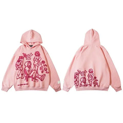 Pink Gothic Streetwear Hoodie - Rhinestone Skull Design