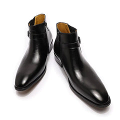 Men's Italian Leather Dress Boots - Zipper & Buckle Vintage Chelsea Boots