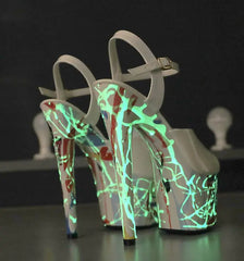 Leather Stiletto High Heels - Leopard & Fluorescent Sandals