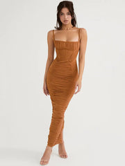 Elegant Corset Ruched Maxi Dress - Strapless Bodycon Party Wear