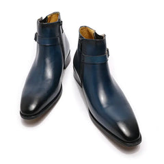 Men's Italian Leather Dress Boots - Zipper & Buckle Vintage Chelsea Boots