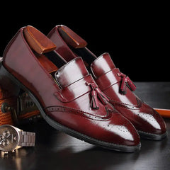 Classic Leather Tassel Loafers - Elegant British Style Slip-Ons