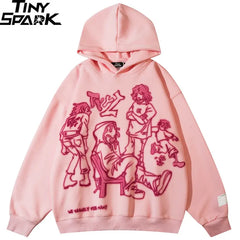 Pink Gothic Streetwear Hoodie - Rhinestone Skull Design