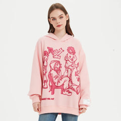 Pink Gothic Streetwear Hoodie - Rhinestone Skull Design