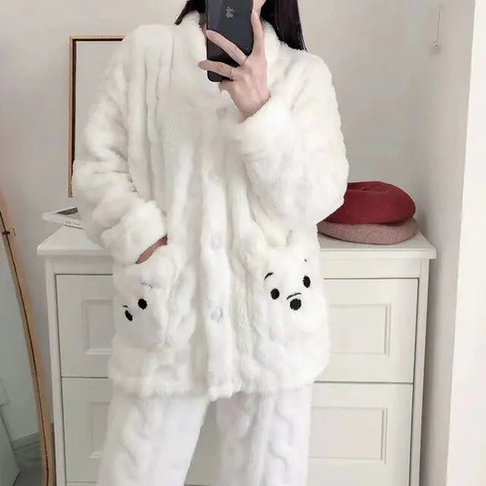 Autumn and Winter Pajamas for Women - Cozy Fluffy Sleepwear Set