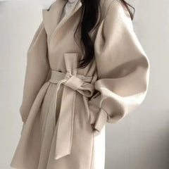 Women's Thickened Wool Coat - Elegant Mid-Length Jacket