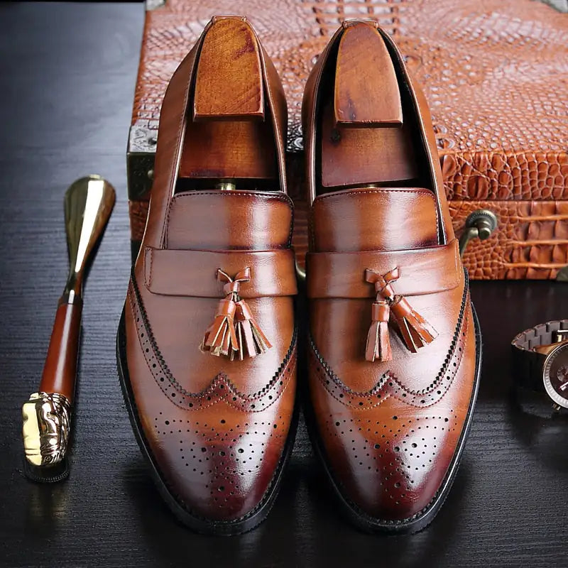 Classic Leather Tassel Loafers - Elegant British Style Slip-Ons