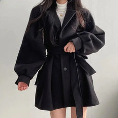 Women's Thickened Wool Coat - Elegant Mid-Length Jacket