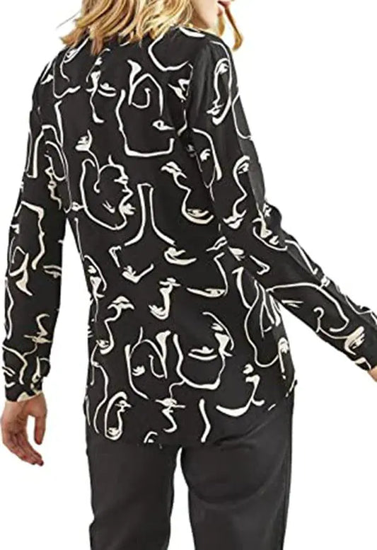 Fashion Long Sleeve Shirts - Women's Swirl Print Scoop Neckline Dress