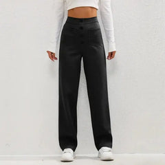 High-Waisted Casual Pants - Women's Straight Leg Cargo Trousers