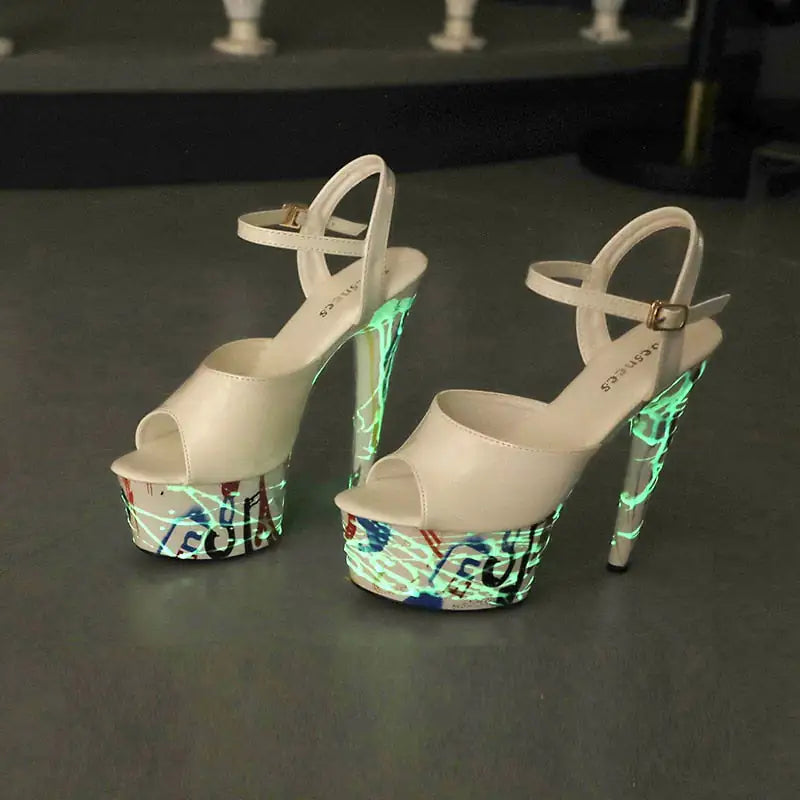 Leather Stiletto High Heels - Leopard & Fluorescent Sandals