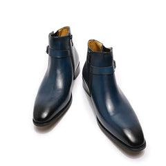 Men's Italian Leather Dress Boots - Zipper & Buckle Vintage Chelsea Boots