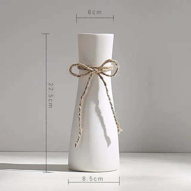 Minimalist White Ceramic Vase with Hemp Rope - Stylish Tabletop Decor