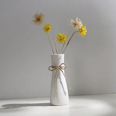 Minimalist White Ceramic Vase with Hemp Rope - Stylish Tabletop Decor